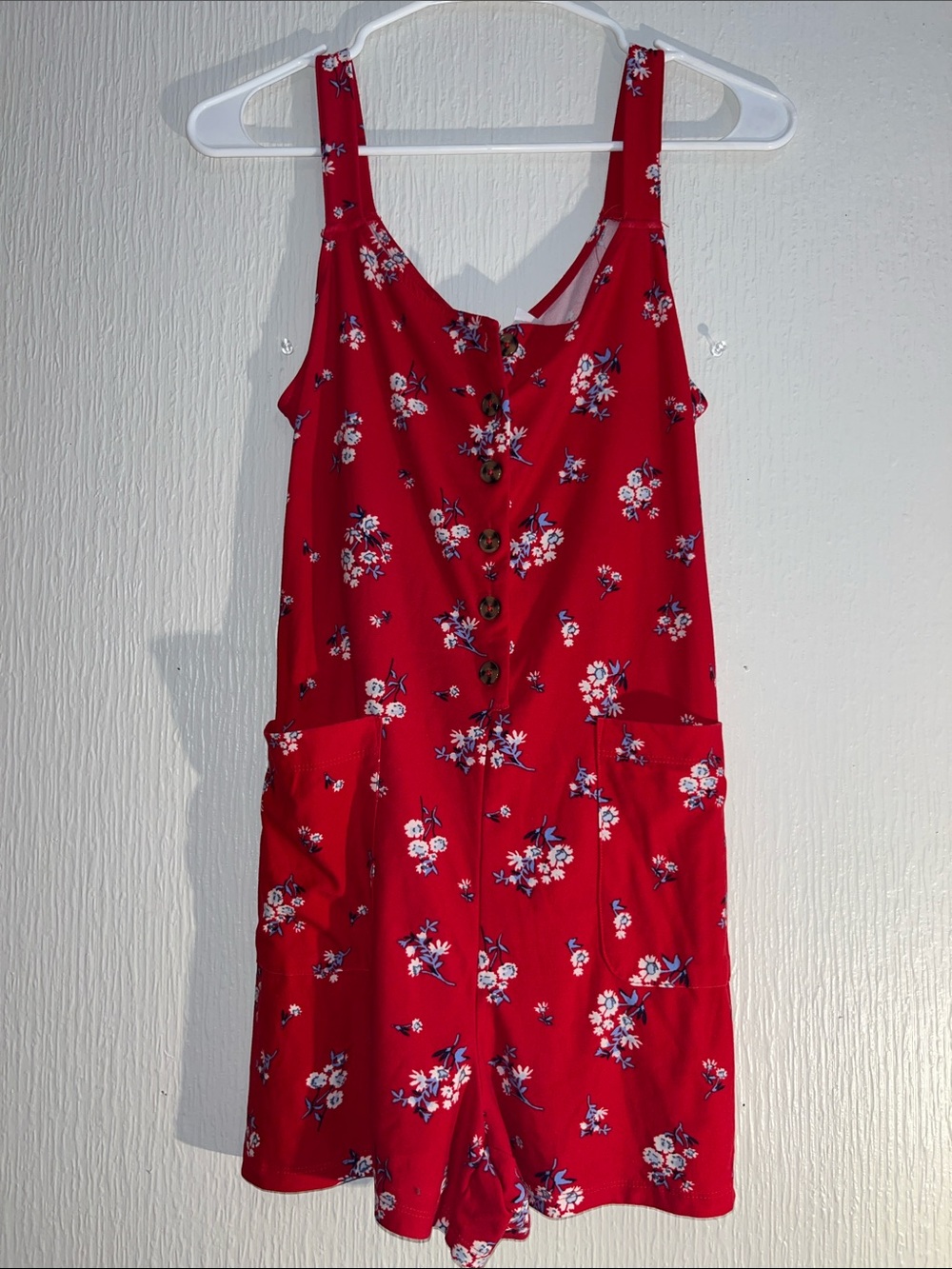 Red Floral Button-Front Romper